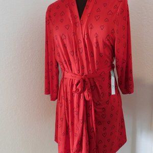 Just Be Red Hearts Print Short Robe With Belt Sz L/XL